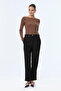 Elastic Waist Button Detailed Cigarette Black Trousers 0251 - 3