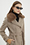 Fur Detailed Double Breasted Collar Cashmere Mink Coat 13114 - 4
