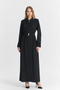 Shirt Collar Zippered Belted Black Overcoat 13781