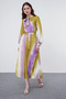 Bow Collar Belted Long Lilac Dress 0331 - 4