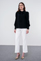 Wide Leg Fabric Ecru Trousers with Waist Elastic Detail P-0102 - 4