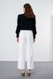 Wide Leg Fabric Ecru Trousers with Waist Elastic Detail P-0102 - 6