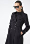 Black Trench Coat with Chain and Belt Detail 12615 - 6