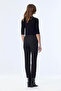 Narrow Leg Elastic Waist Fabric Black Trousers 0148 - 6