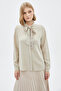 Bow Collar Long Sleeve Shirt Beige Shirt 0088