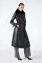 Fur Collar Leather Black Trench Coat 13822 - 4