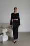 Satin Pleated Detailed Midi Skirt and Padded Blouse Bottom-Top Premium Black Set - 7