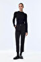 Narrow Leg Fabric Black Trousers P-0024 - 4
