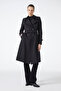 Double-Breasted Collar Belted Waist Long Trench Coat Black 12528 - 6
