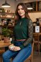 Sandy Blouse with Chest Cutout, Detailed Collar, High Neck, and Tulle Sleeves—Green - 5