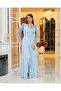 Éclore - Tulle Sleeve & Draped Chiffon Cape Detail Jumpsuit Evening Dress - 3