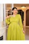 Lioren - Drapeli Stone Detailed Plus Size Evening Dress - Olive Green - 2