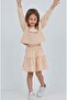 Girl's 2-Piece Set Printed Polo Neck Buttoned Off-Shoulder Sweatshirt & Layered Drawstring Skirt - 4