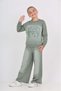 Girl's 2-Piece Set: Vintage Printed Crew Neck Sweatshirt & Elastic Waist with Pockets and Wide Legs