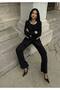 Women's Imported Fabric Stone Embroidered Collar and Button Detailed Lined Jacket Trouser Design Set - 2
