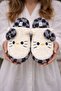 Women's Navy Blue Black Hello Figured Plush Slippers Home Slippers