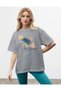 Women's Aesthetic Striped Energy Themed Gray T-Shirt