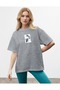 Women's Oversize Alvays Printed Gray T-Shirt