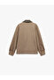 Regular Fit Long Sleeve Pocketed Corded Fabric Collar Detailed Zippered Cashmere Jacket - 4