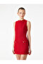A-Line Metal Accessory Sleeveless Crew Neck Mini Tweed Dress with Fleto Pockets - 2
