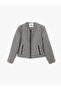 Contrast Detailed Pocketed Zippered Crew Neck Cropped Cashmere Jacket - 4