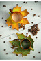 Handmade Double Tea and Coffee Cup Set with Plane Tree and Laurel Leaf Motifs - 2