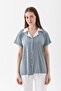 Women's Gray Star Patterned 100% Cotton Shirt Collar Short Sleeve Long Pajama Set - 6