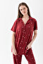 Women's Snowflake Patterned 100% Cotton Shirt Collar Short Sleeve Buttoned Pajama Set - 4