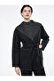 Shepherd's Stitch Detailed Belted Pocketed Long Sleeve Cashmere Coat
