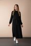 Black Gathered Sleeves Belted Girls Long Dress 23398 - 4