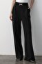 Women's Lycra Buckle Belt Detailed Elastic Palazzo Trousers Black - 2