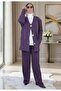Button Detail on Sleeves V-Neck Button Closure Jacket Elastic Waist Pants Plus Size Knitwear Set - 5