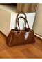 Faux Leather Three-Compartment Women's Hand and Shoulder Bag - 3