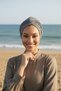 Cross Corded Fabric Combed Cotton Dark Gray Ready-To-Wear Turban Hijab Swimming Cap Suitable for Medical Use - 6