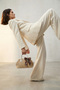 Peyli Scarf Detailed Cross Strap Straw Handbag White - 7