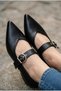Brano Women's Belt Detail Leather Ballerinas Black - 2