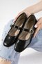 Vera Black Snake Leather Model Buckle Ballerina Daily Ballerina Office Shoes Stc1205 - 3