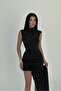 Black Zinnia Draped Slit Long Train Detail Mini Dress ATE-2565 - 4