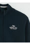 Navy Blue Stand Collar Embroidered Men's Knitwear Cardigan - 2