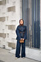 Women's Garnished Collar Detail Denim Suit Navy Blue
