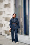 Women's Garnished Collar Detail Denim Suit Navy Blue - 5
