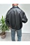 New Season Men's Oversize Lined Black Bomber Casual Leather Jacket - 2