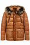 Tan Fur Hooded Inflatable Design Genuine Leather Coat with Button and Zipper Closure - 5