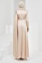 Beige Shoulder Cape and Stoned Satin Evening Dress - 5