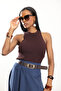 Brown Crew Neck Ribbed Undershirt 0001 - 3