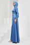 Indigo Satin Evening Dress with Stones on the Front - 4