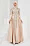 Beige Satin Evening Dress with Stones on the Front