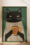 Wooden Framed Striped Cat Coffee Themed Decorative Painting, Living Room, Kitchen, Cafe, Room Wall Painting - 2