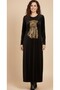 Stone Embellished Velvet Dress, Tulle Kaftan, Tulle Shawl, 3-Piece Set - 7