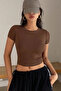 Women's brown Ribbed Knit short sleeve blouse - 4
